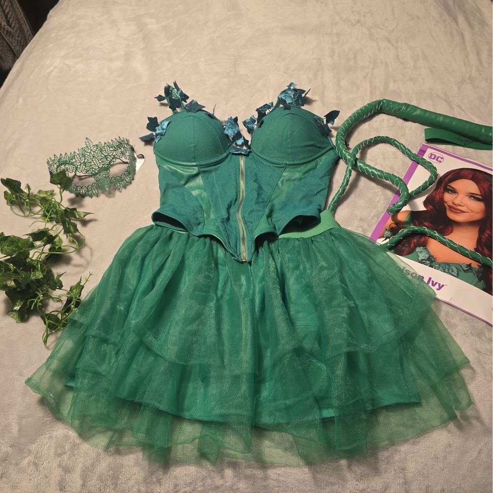 Poison Ivy Halloween Costume Adult Sexy Corset Tutu Whip Mask Cosplay DC Villian